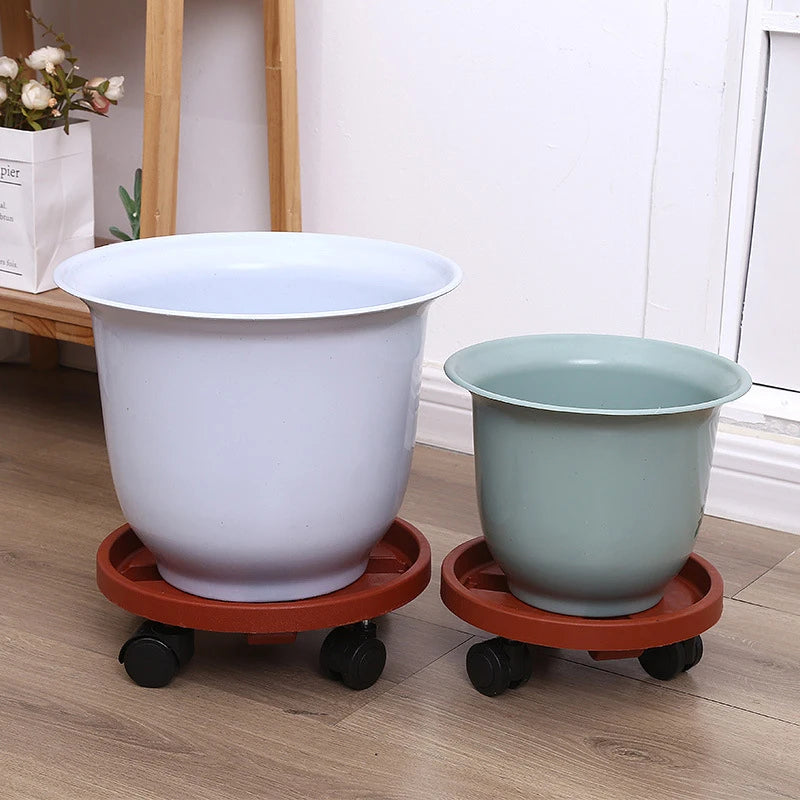 support roulettes pot fleurs orange moderne roues transparentes