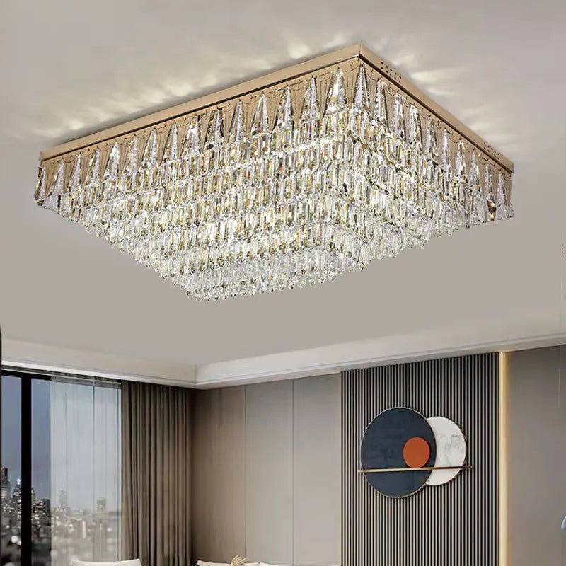 plafonnier moderne doré cristaux transparents élégants éclairage salon chambre électricité AC 90 260V certifications