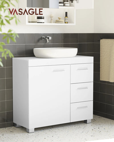 Meuble sous lavabo gris avec 3 tiroirs latéraux