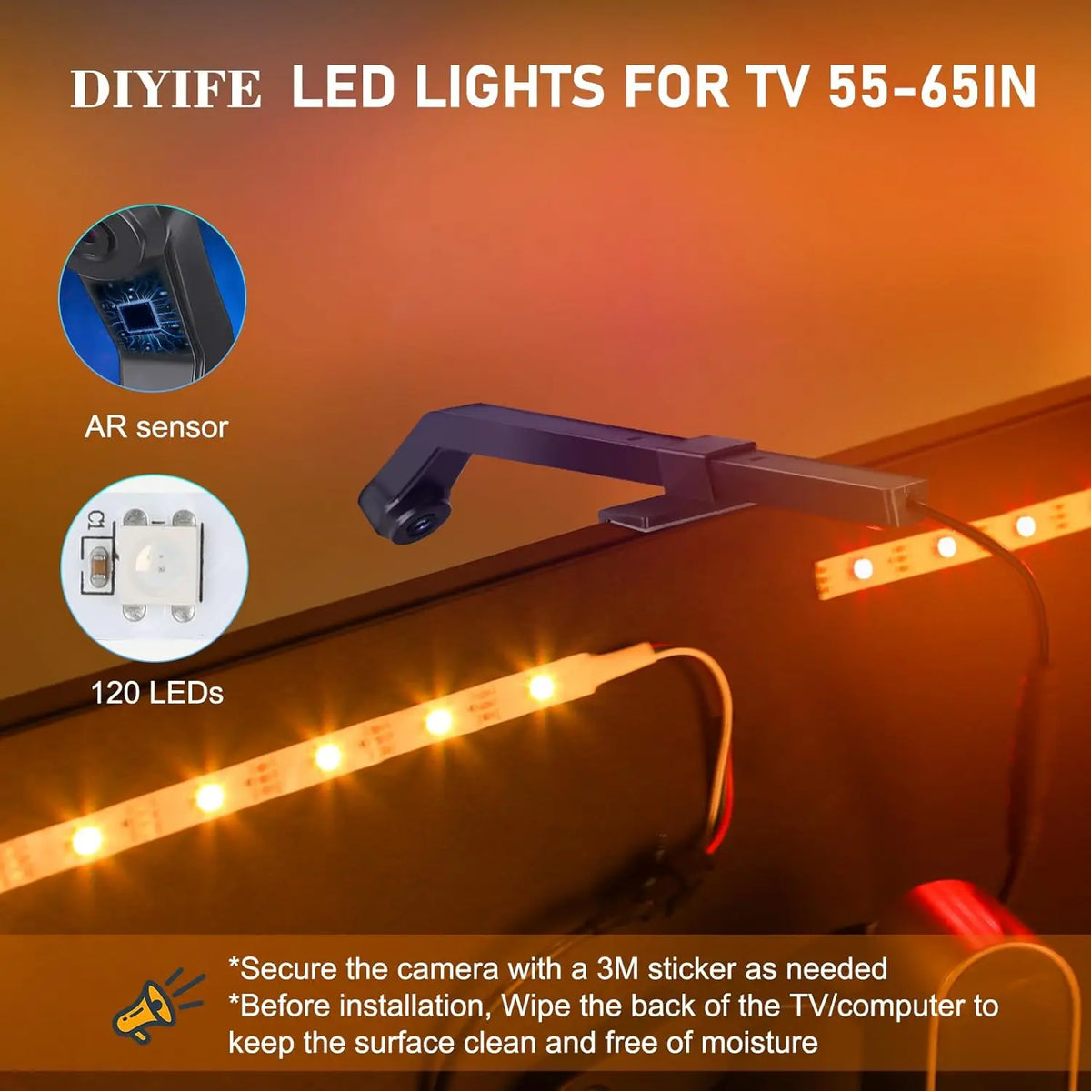 ruban led tv bleu orange blanc moderne clips télécommande câble adaptateur capteur couleur