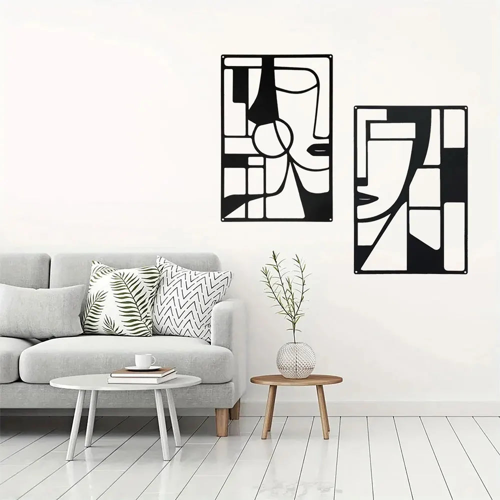 décoration murale abstraite géométrique noir blanche contemporaine minimaliste plaque visages