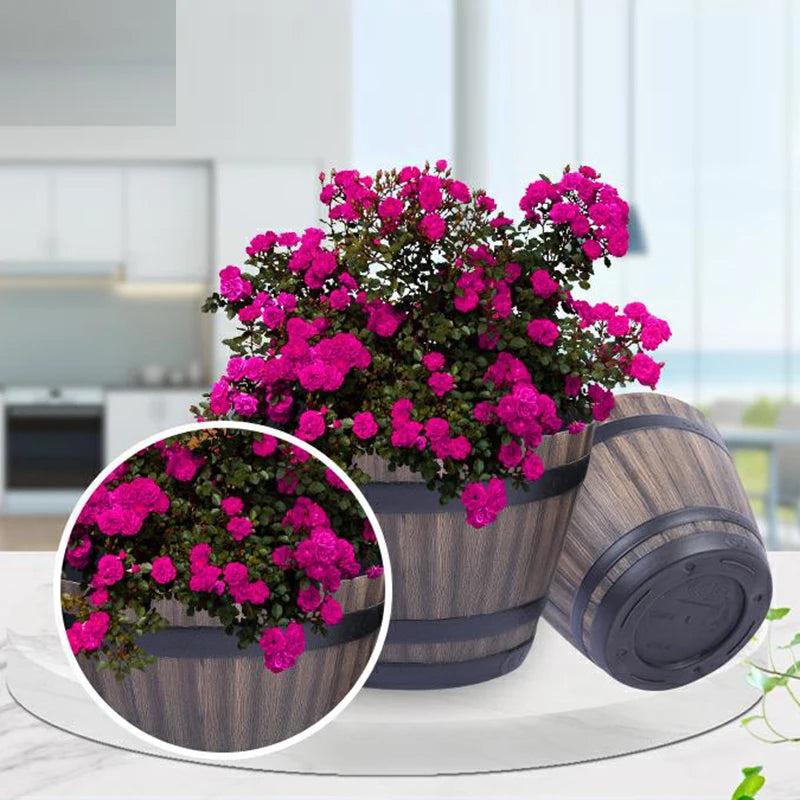 pots fleurs imitation bois rustique marron noir bandes horizontales trou drainage largeur hauteur base