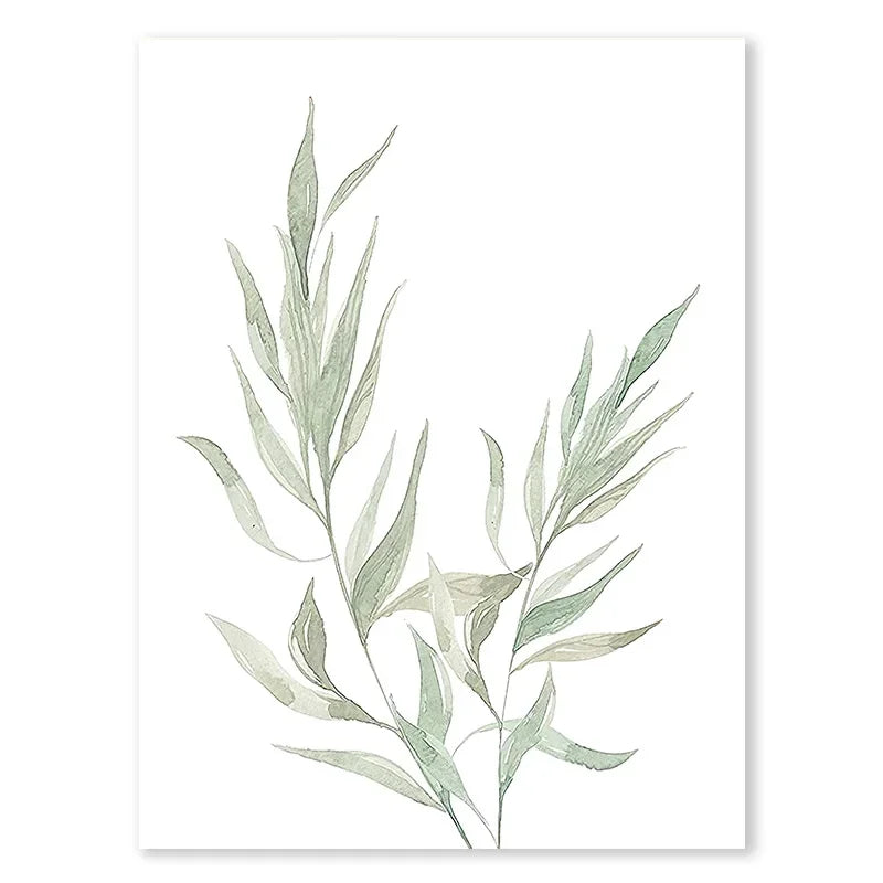 affiches murales toile feuilles stylisées minimaliste naturel vert clair blanc encadrées