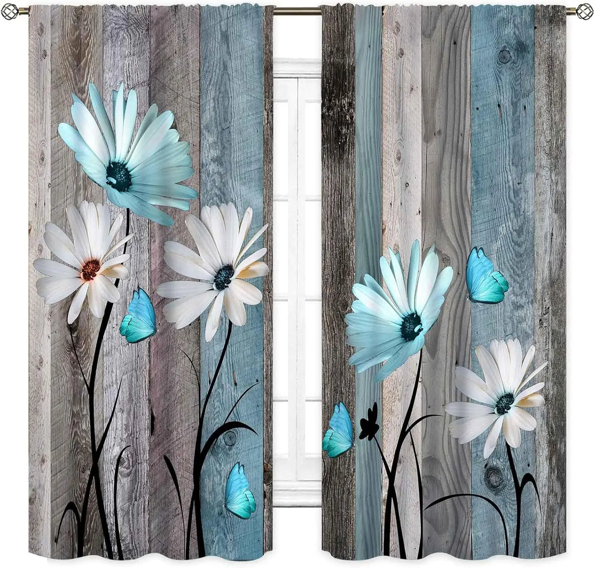 rideaux imprimé marguerites papillons champêtre fleurs sauvages opaque maison hospitalité commerce
