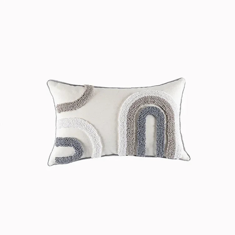 coussin carré boho blanc motif géométrique noir tassel brodé anti décubitus polyester