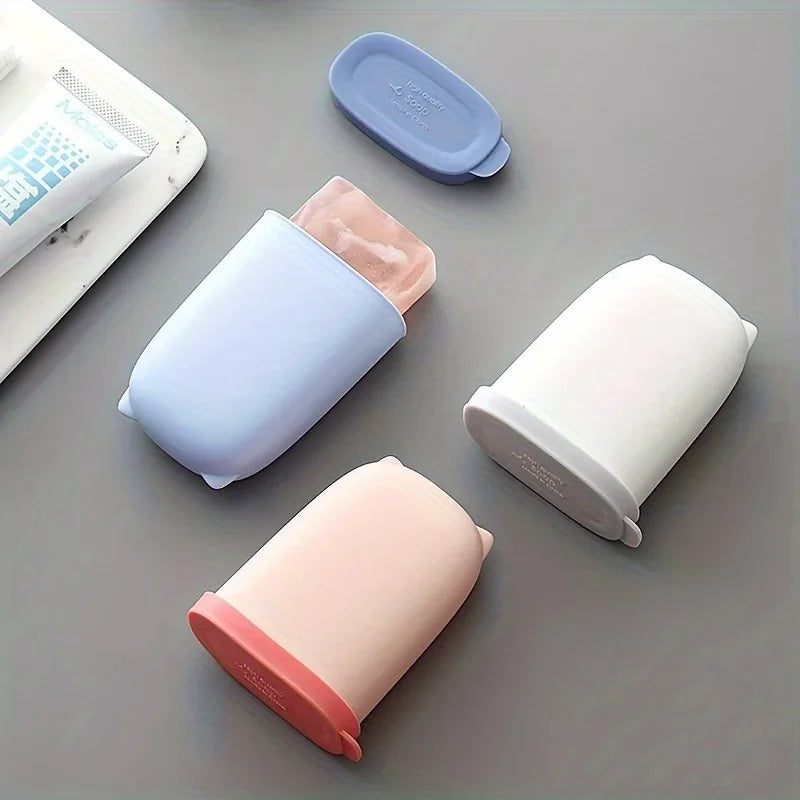 pot savon silicone bleu rose blanc moderne minimaliste adhésif couvercle