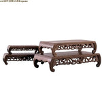 support plantes bois sculpté artisanal marron décoration jardin traditionnelle stand fleurs pots miniatures