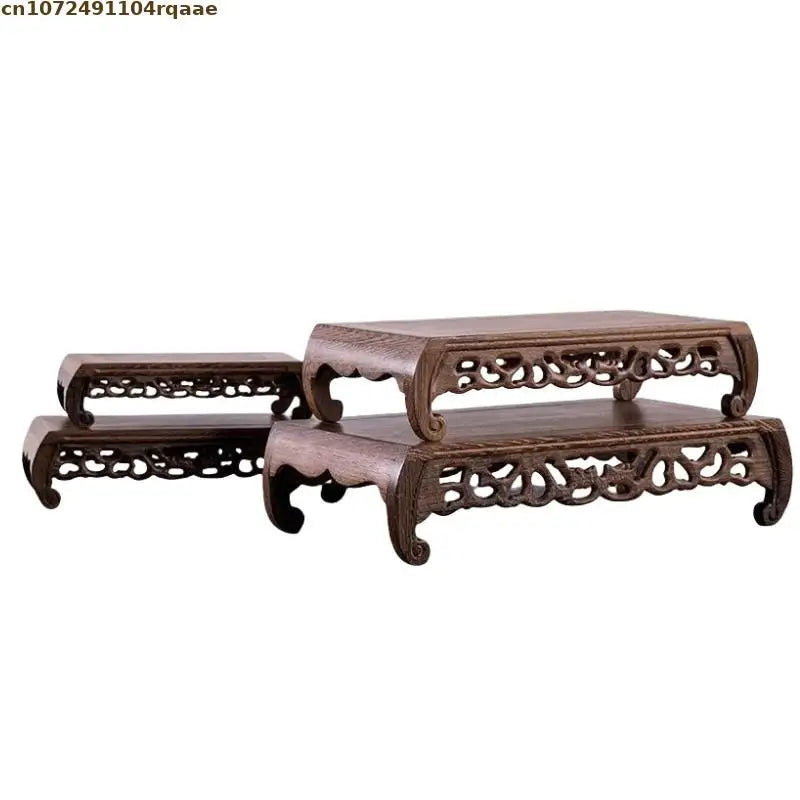 support plantes bois sculpté artisanal marron décoration jardin traditionnelle stand fleurs pots miniatures