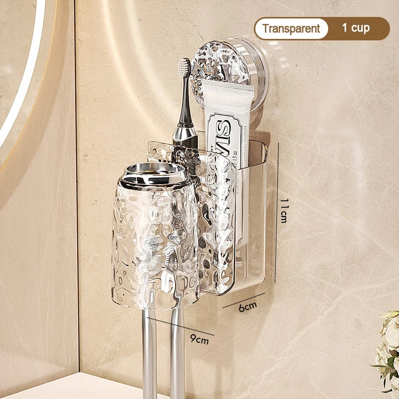 porte produits mural transparent texturé moderne ventouse brosses dents salle bain