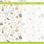 papier peint auto collant enfant illustration vintage oiseaux cages lunettes blanc beige bleu vert