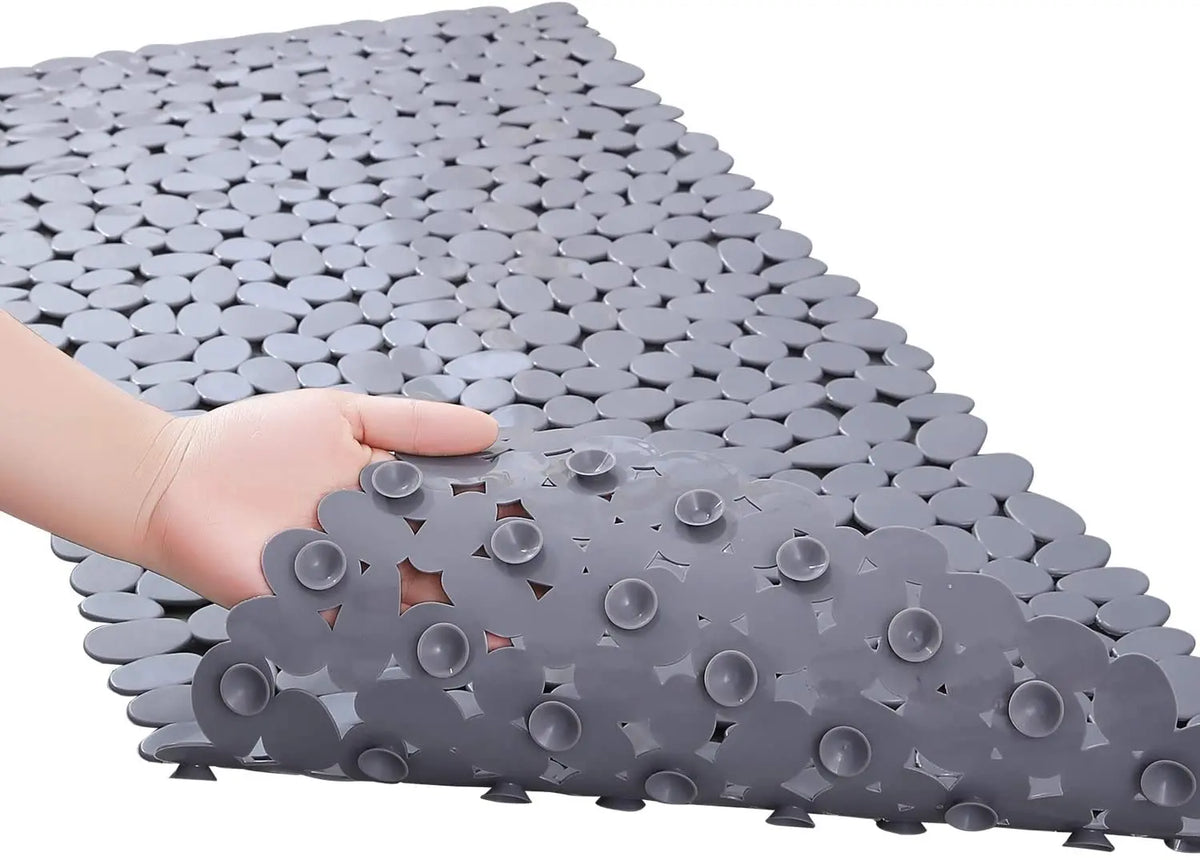 tapis douche antidérapant pebbles moderne noir blanc gris salle bain ventouses pvc respectueux environnement
