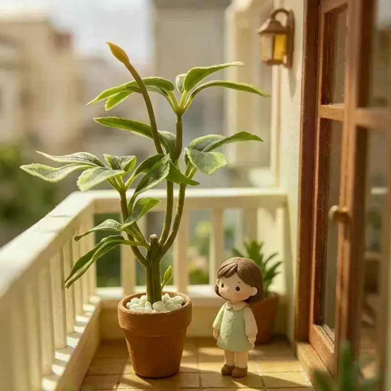 plantes artificielles miniatures pots terracotta feuilles vertes balcon intérieur décoratives galets blancs tiges feuilles