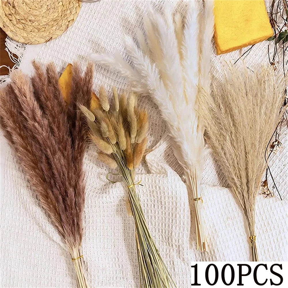 décoration boho bouquet pampas séchés beige crème anniversaire mariage table vase