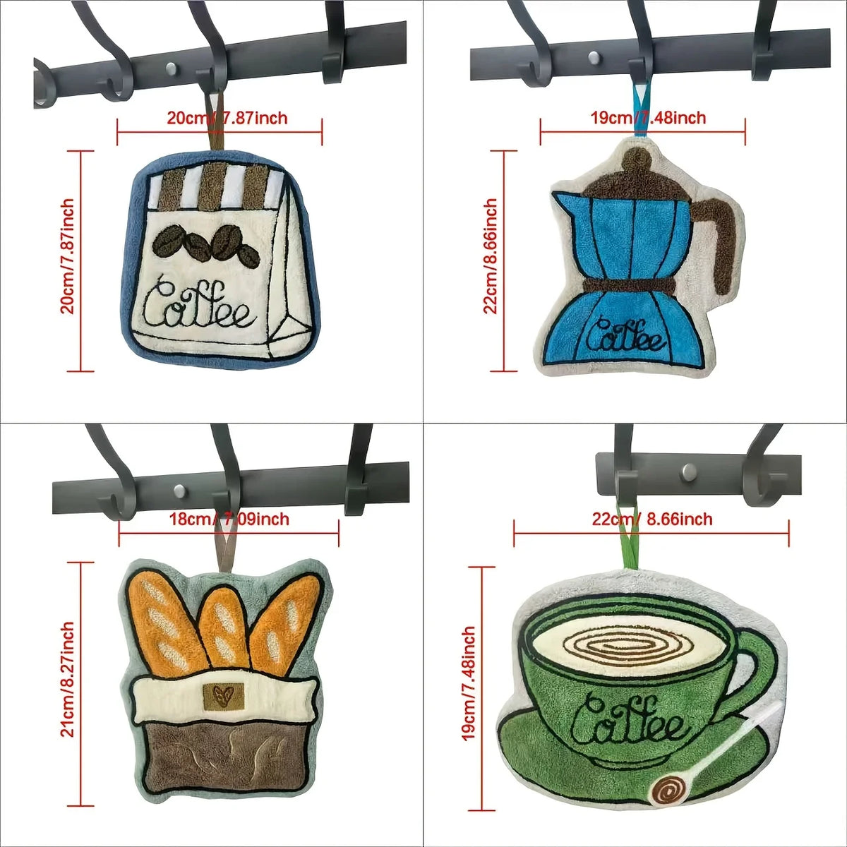 poignées cuisine décoratives motifs tasses cafetière bleu beige marron blanc opaques