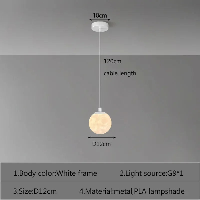 Suspension lumineuse moderne imprimée lunaire blanc beige tringle led 220v
