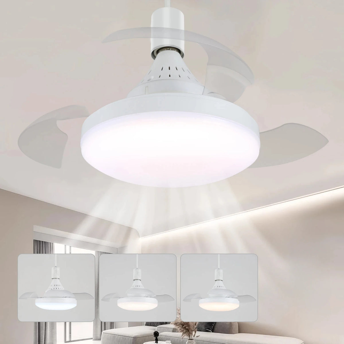 lampe ventilateur combinée moderne blanc éclairage quotidien télécommande surface cuisine chambre salle manger entrée