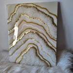 décoration murale géode imitation résine cristal blanc doré bohème moderne veines translucide