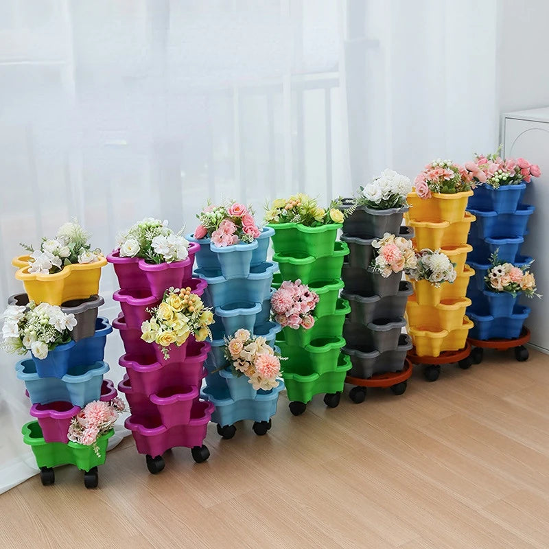 pots fleurs verticaux bleu vert jaune rose gris modernes pratiques roulettes niveaux