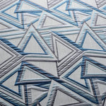 rideau moderne bleu gris blanc motif géométrique triangles opacité salon chambre fenêtre tissu polyester
