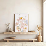affiches murales modernes floral rose blanc feuilles dégradé cadre bois chambre salon