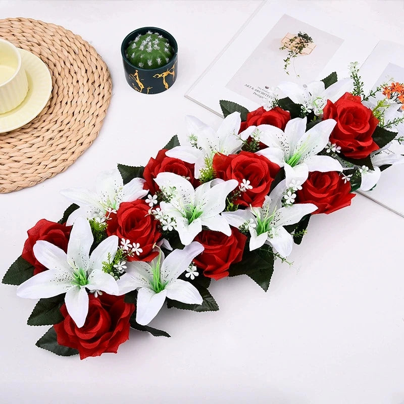 décoration intérieure bouquet artificiel fleurs lys roses moderne clips métalliques bleu rose violet vert