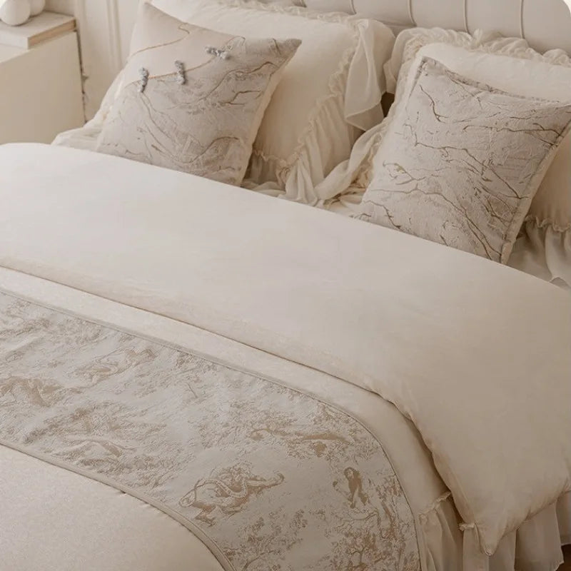 drap lit imprimé floral éléphants beige clair classique maison décoration chambre polyestère Jacquard confortable