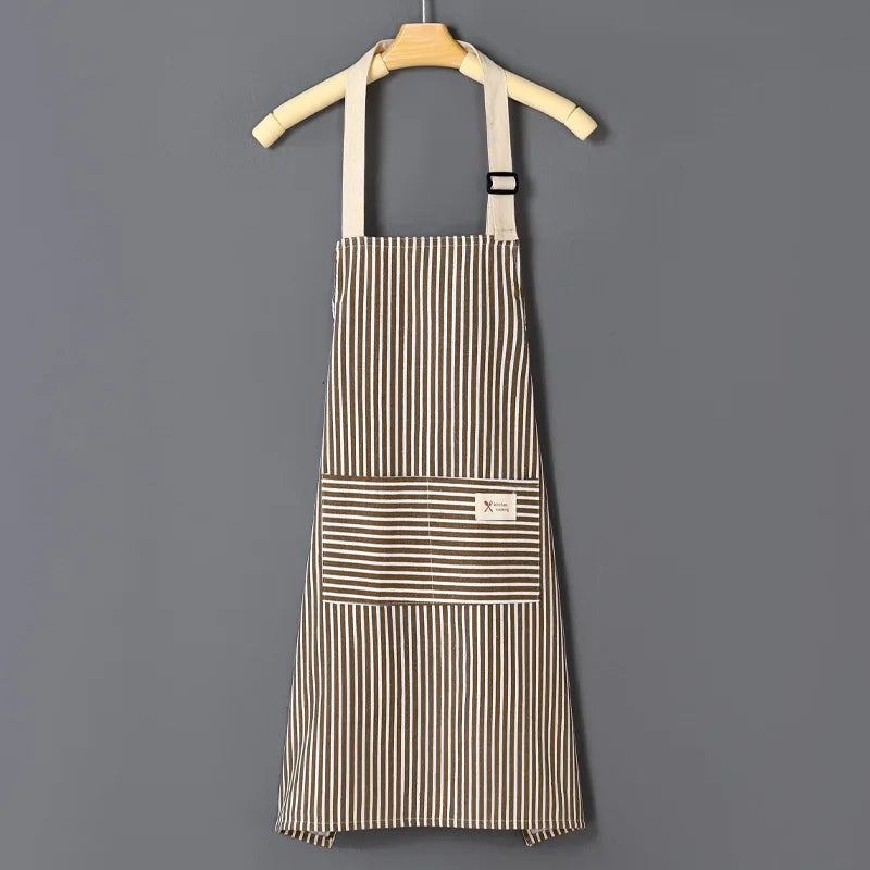 tablier cuisine coton rayures horizontales poche avant ceinture ajustable vert clair gris clair rose