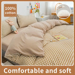 Housse de couette 140x200 coton rayures carreaux style japonais sur lit