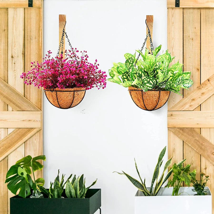 supports murals bois naturel clair plantes suspendues modernes vis fixations balcon maison