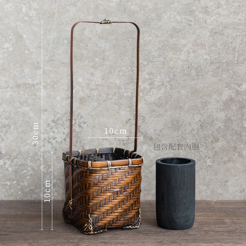 panier rotin tressé main vase bambou décoration fleurs rustique artisanal maison