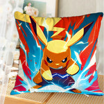 housse coussin carrée jaune motif pokemon pikachu décorative salon chambre lit enfant coton