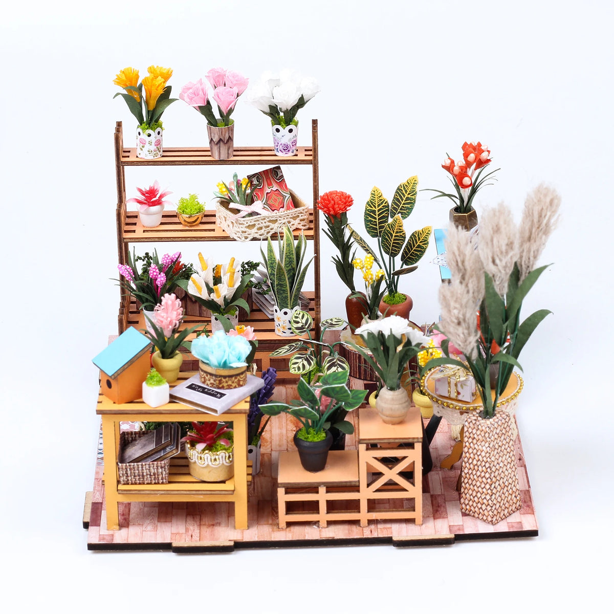 cabane miniature bois plante rustique meubles led jardinage fleurs transparente pastoralement artisanale