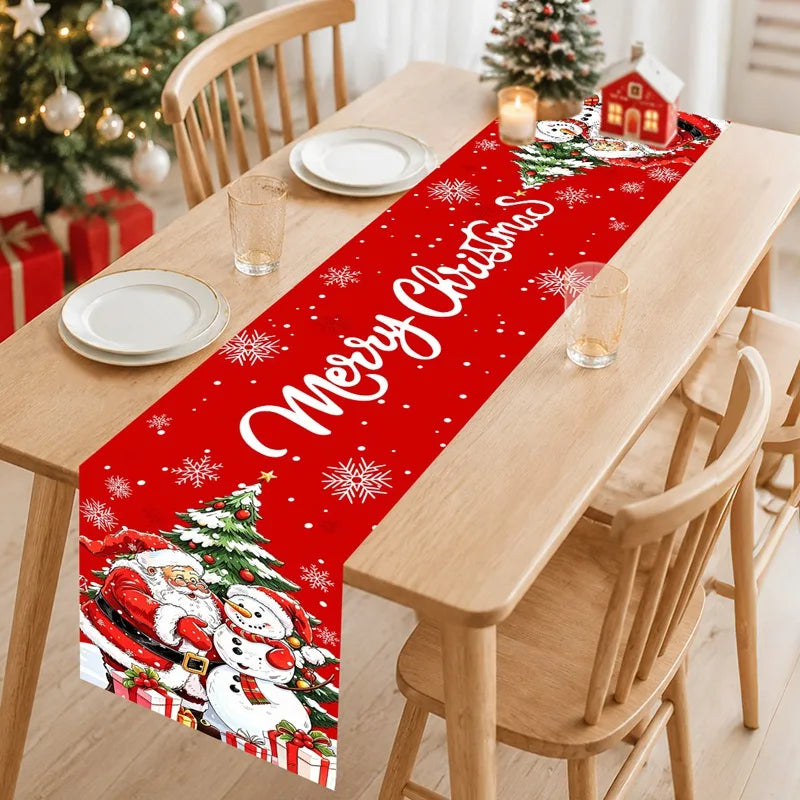 table noël polyester motifs noël père noël renne flocons or rouge blanc hiver traditionnelle