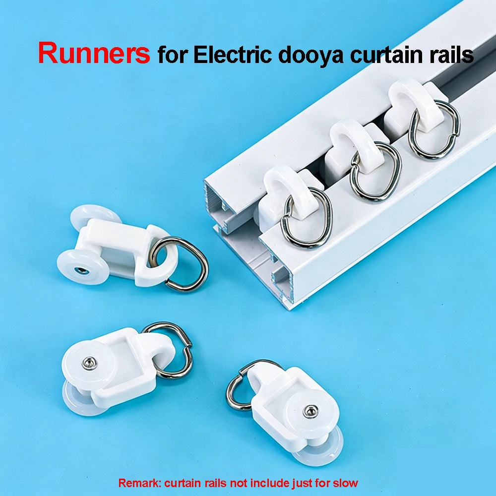 rideaux électriques runners blanc anneaux métalliques rail plastique lisse fonctionnels industriels