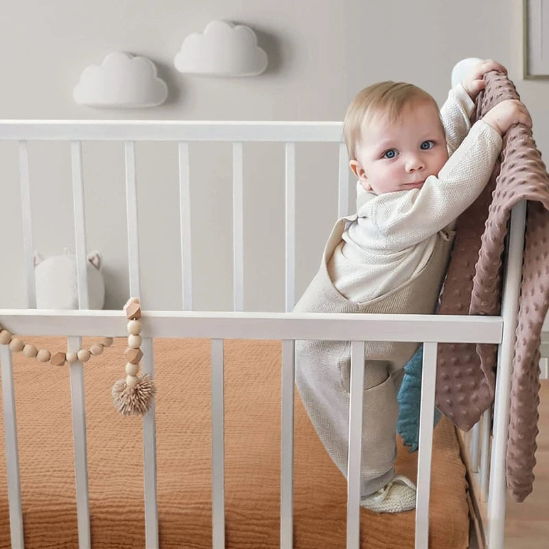 drap housse berceau coton rayures horizontales beige marron clair vert pastel rose pâle gris
