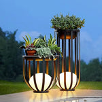 lampe solaire extérieure moderne noire rayures verticales support plante décorative