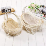 paniers tressés imitation rotin ornements dentelle rubans mariage rustique beige clair empilables utilisation multiple