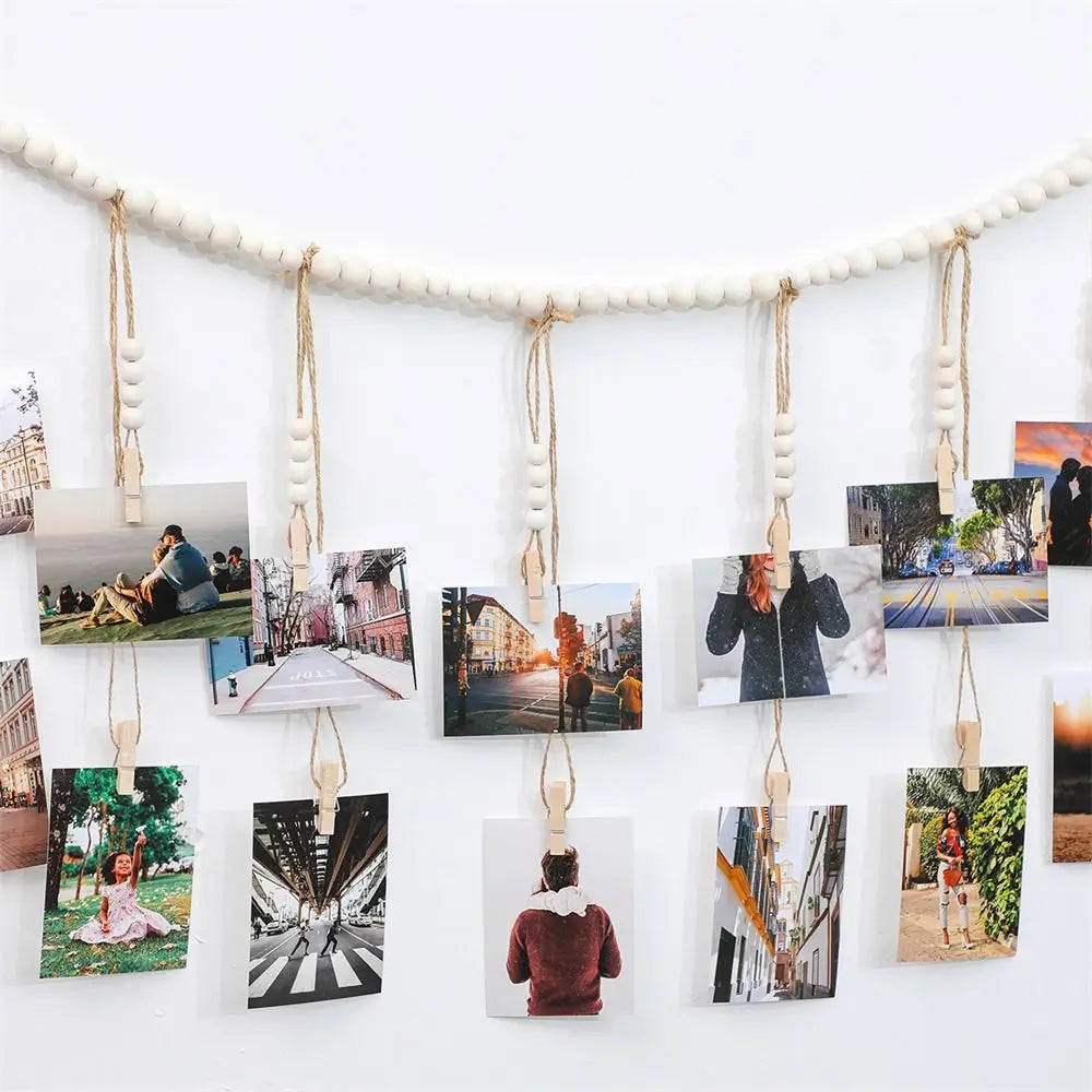 guirlande décorative bois photos bohème rustique minimaliste clips tressées/photos diverse sujet