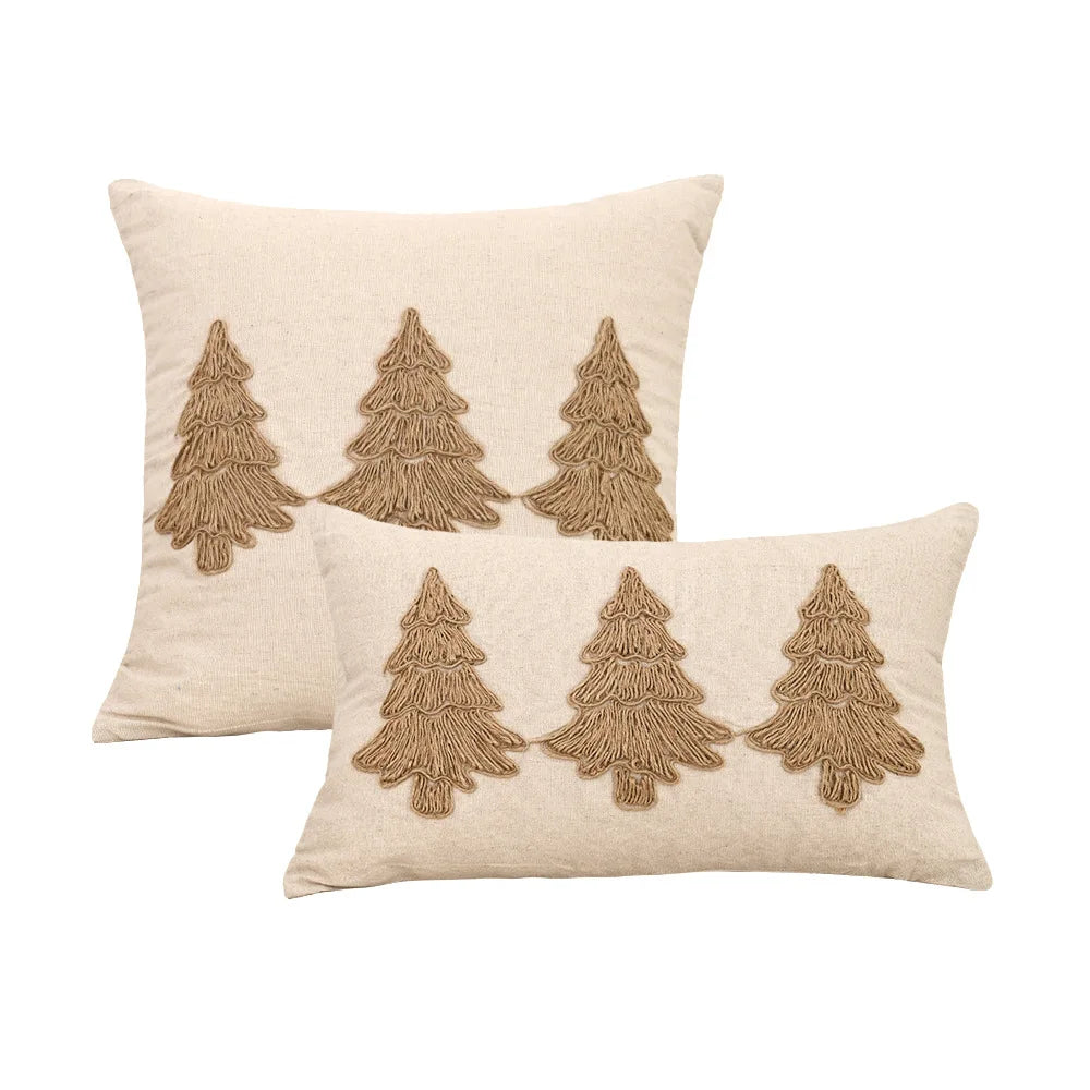 housses coussins motif feuilles texte love coton polyester beige rustique adhésifs tassels decoration