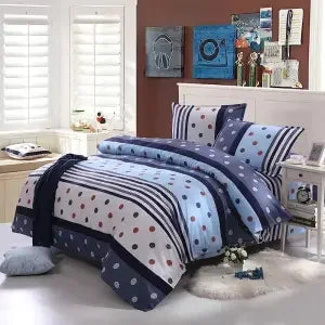 housse couette coton polyester bleu blanc gris motif floral moderne oreillers lit king size