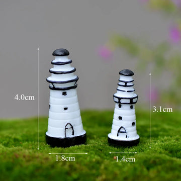 phare miniature résine pyramide blanc noir bleu rouge rayures horizontales artisanal decoratif porte fenetre