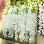 guirlandes artificielles décoration extérieure mariage blanc vert fleurs feuilles romantique jardin accrochéesextérieur festive