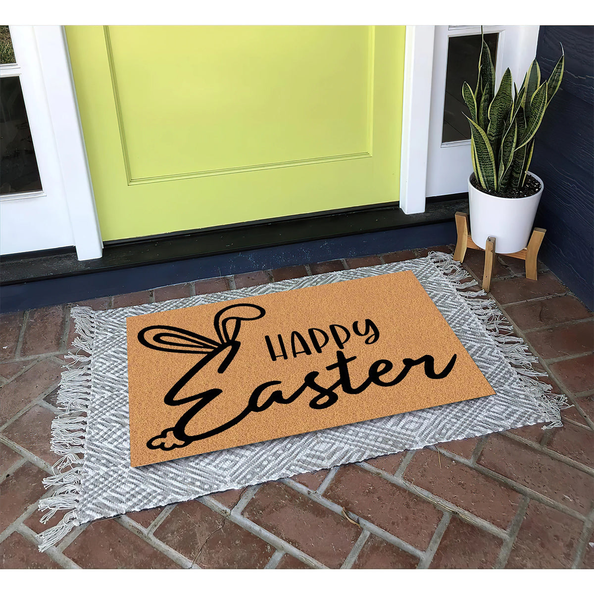 tapis d'entrée marron clair motif lapin happy easter moderne antidérapant imperméable extérieur intérieur porte