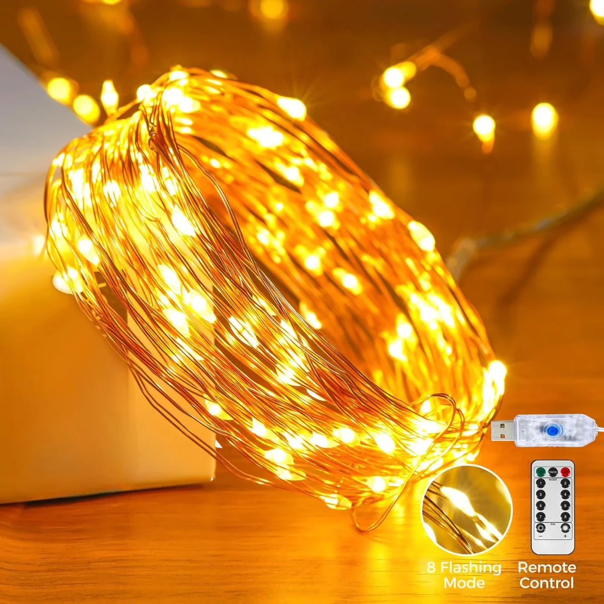 guirlande lumineuse led dorée fil cuivre diodes rgb moderne télécommande usb 10m 20m 5m