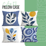 housse coussin géométrique bleu feuilles stylisées moderne 45cm 45cm zip invisible polyester maison