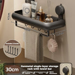 étagère murale salle bain ventouse poignées succion alliage aluminium laqué noir mat moderne organisation