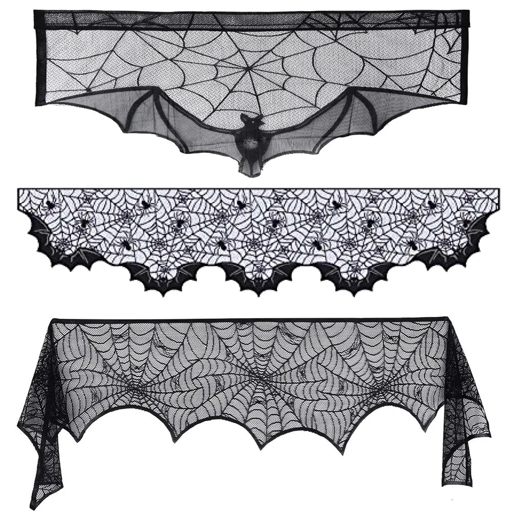 rideau toile d'araignée halloween motif araignées noir géométrique festif maison opaque
