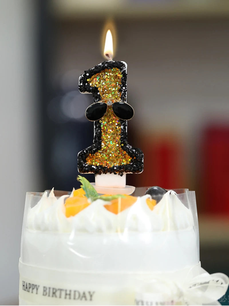 bougies forme chiffres paillettes dorées or noir festives anniversaires tringles