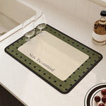 tapis cuisine séchage vaisselle diatomée rectangulaire motif fleurs moderne beige noir élégant