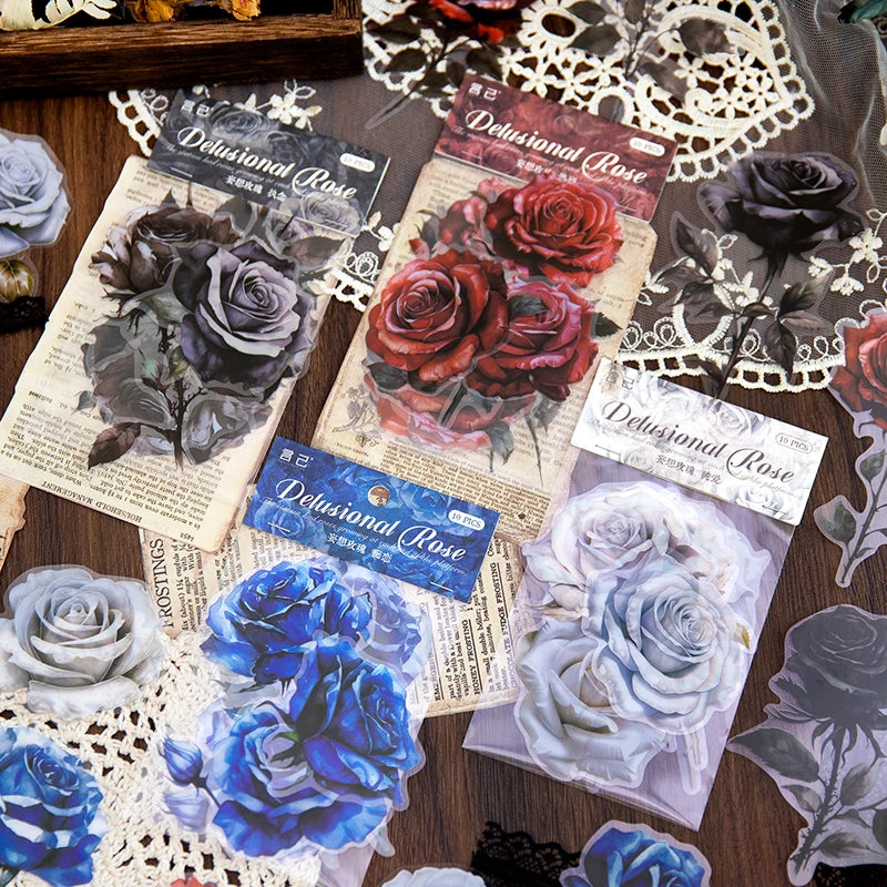 autocollants vintage roses papier ancien papillon adhésifs scrapbooking album journal intime décoratifs opaques 10